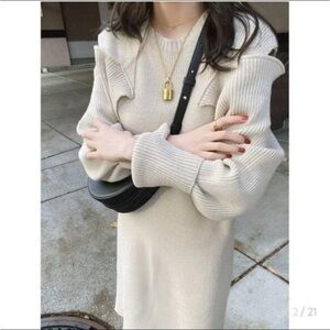 Korean Cream Knit Sweater Dress